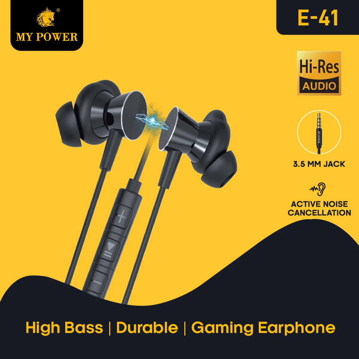 3.5mm Earphone E-41L | Extra Bass | Active Noise-Cancellation