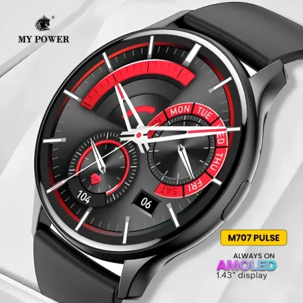 M707 pulse Mypower smartwatch Amoled round display with Bluetooth calling